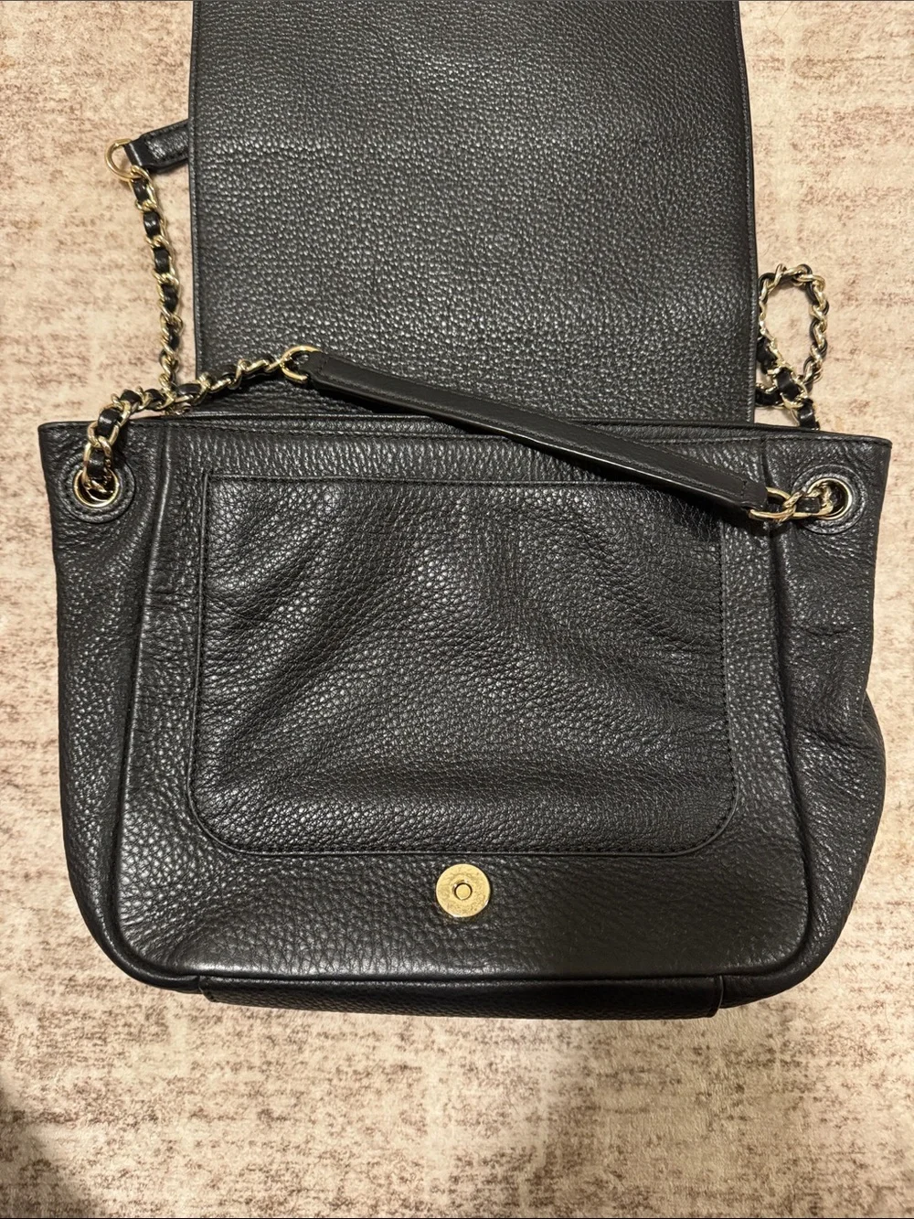 Tory Burch Black Pebbled Leather Chain Shoulder/Crossbody Bag Silver Hardware